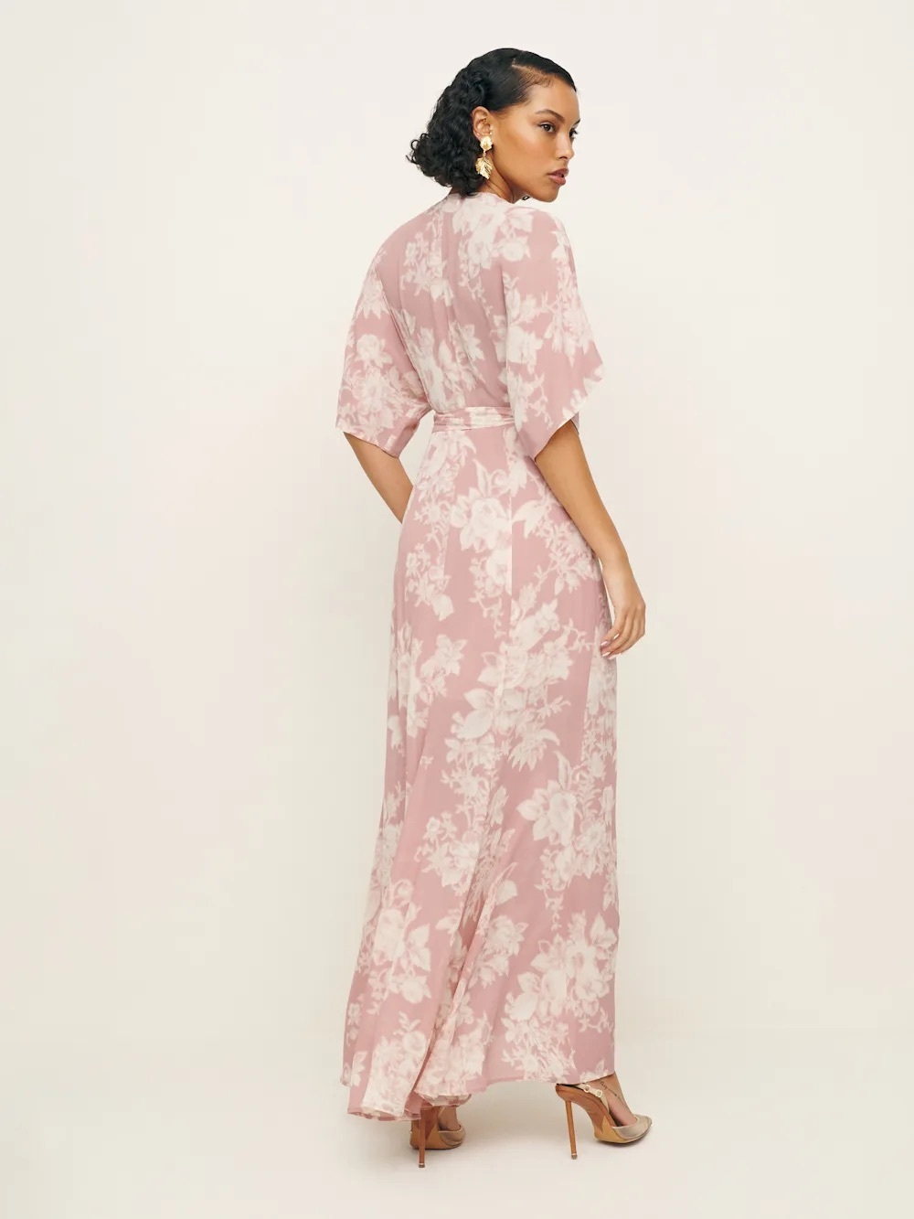 Reformation Winslow Floral Print Wrap Robe Maxi Long Dress Blush Pink - Picture 4 of 12